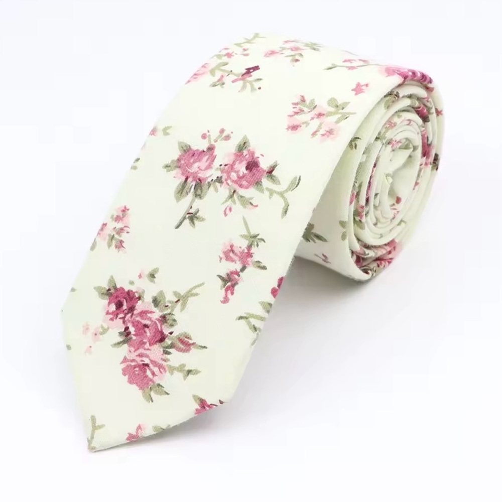 Floral Cream and Pink Men's Tie
